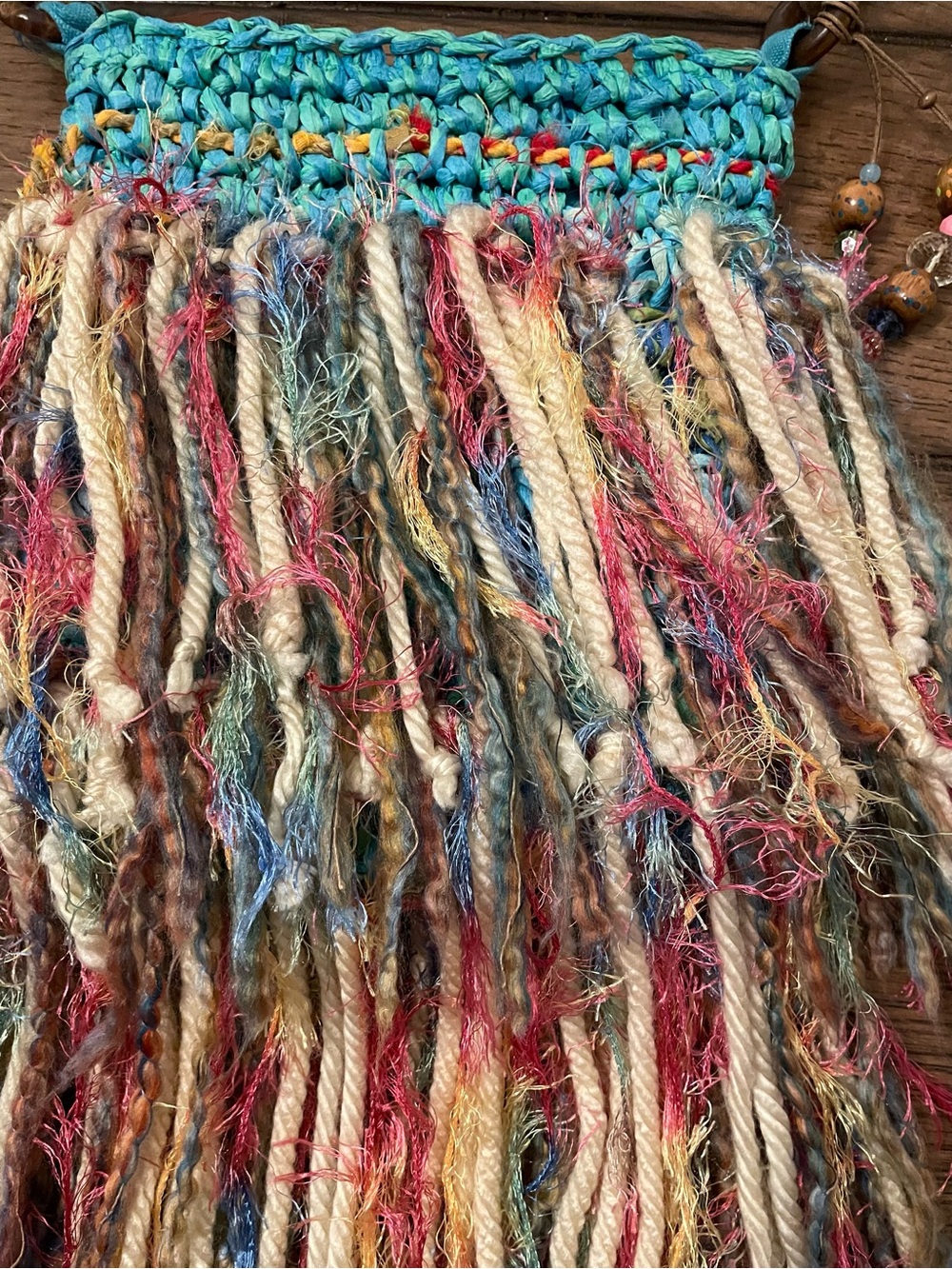 Rare Boho Multicolor Fringe Crossbody Bag - Turquoise Zipper Top Beaded Sides - Picture 4 of 6